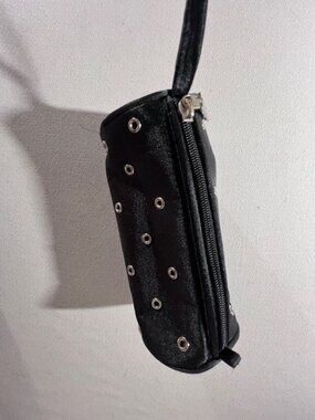 JASMINE LA BELLE cosmetic wristlet bag sleek black studded grommet pouch edgy‎